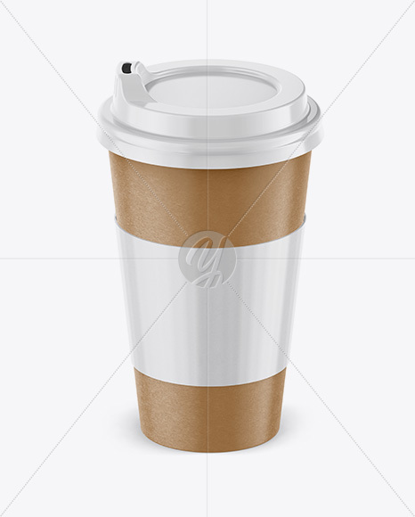 Paper Coffee Cup With Sleeve Mockup - Front View (High-Angle Shot)