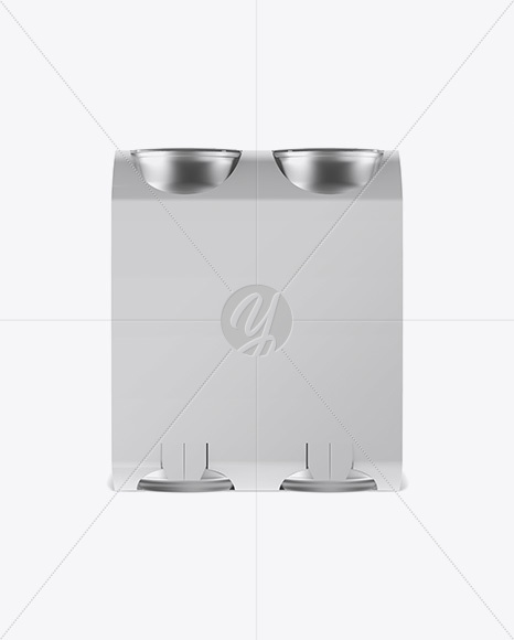 Carton Carrier W/ 4 Metallic Cans Mockup - Front View