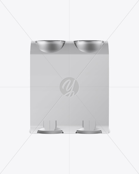 Carton Carrier W/ 4 Matte Metallic Cans Mockup - Front View