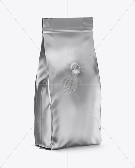 Matte Metallic Coffee Bag with Valve Mockup - Half Side View