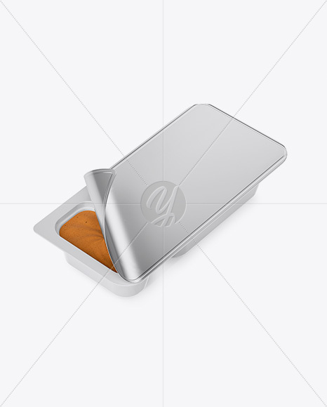 Metallic Plastic Container With Peanut Paste Mockup - Half Side View