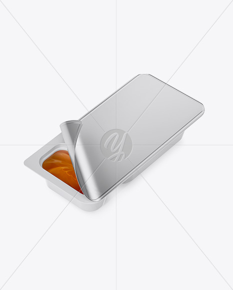 Metallic Plastic Container With Сaramel Mockup - Half Side View