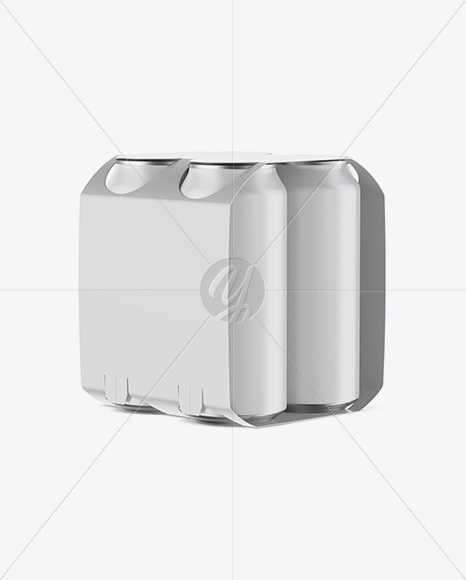 Carton Carrier W/ 4 Matte Cans Mockup - Half Side View