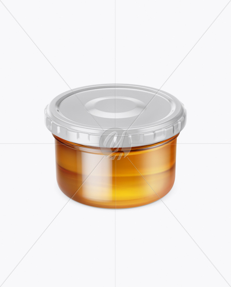 Clear Glass Honey Jar Mockup (High-Angle Shot)