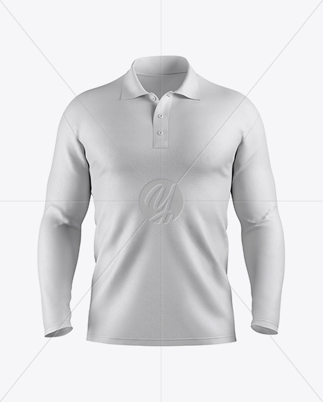 Men's Polo With Long Sleeve Mockup - Front View