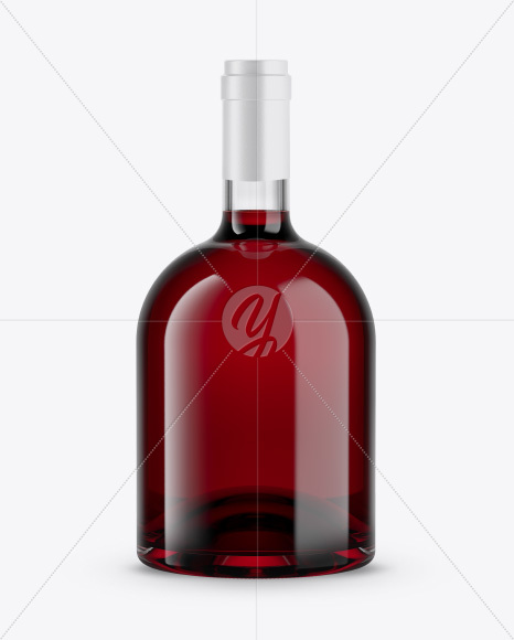 Clear Glass Bottle with Red Drink Mockup