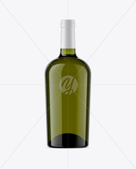 Antique Green Glass Bottle With White Wine Mockup