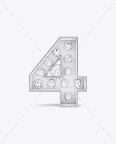 Number 4 Light Bulb Sign Mockup