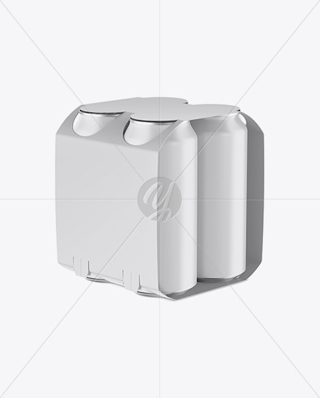 Carton Carrier W/ 4 Matte Cans Mockup - Half Side View (High-Angle Shot)