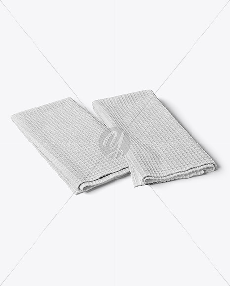 Two Folded Waffle Towels Mockup - Half Side View