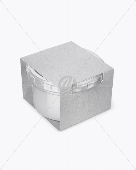 Clear Glass Sauce Jar in Kraft Paperboard Sleeve Mockup - Half Side View Clear Glass Sauce Jar in Kraft Paperboard Sleeve Mockup - Half Side View