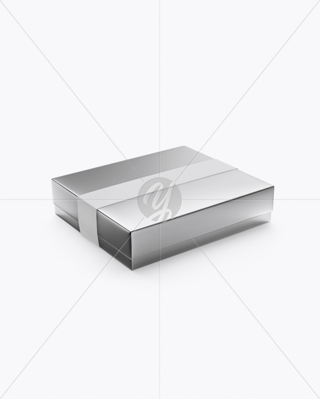 Metallic Box with Label Mockup - Half Side View (High-Angle Shot)