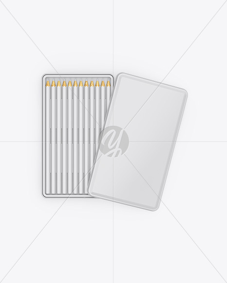 Glossy Opened Pencil's Tin Box Mockup - Top View - Free Download Images