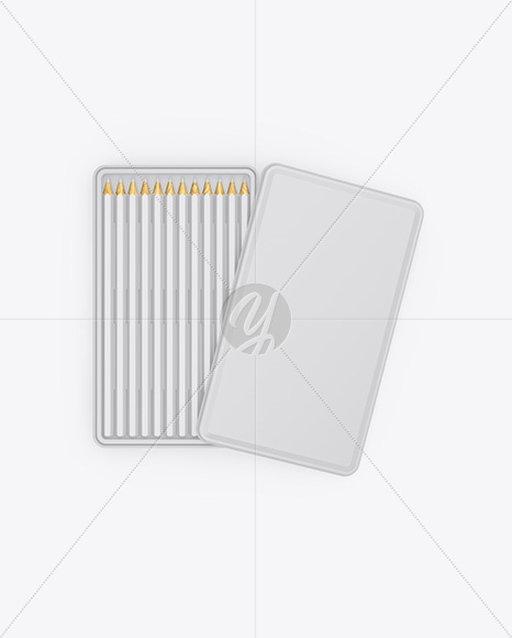 Matte Opened Pencil&#039;s Tin Box Mockup - Top View