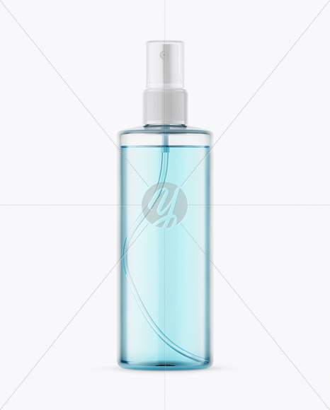 Clear Spray Bottle with Blue Liquid & Transparent Сap Mockup