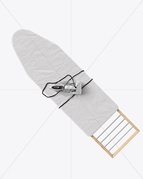 Wooden Ironing Board with Iron Mockup