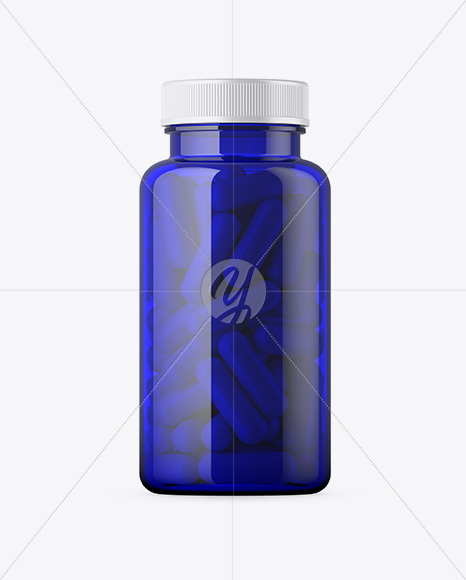 Blue Plastic Bottle With Pills Mockup