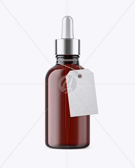 50ml Dark Amder Glass Dropper Bottle W/ Kraft Label Mockup