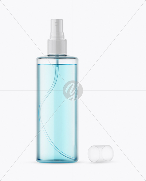 Opened Clear Spray Bottle with Blue Liquid Mockup