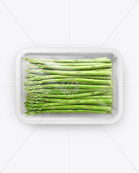 Plastic Tray With Asparagus Mockup - Top View