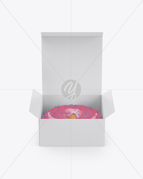 Opened Paper Box With Donut Mockup - Front View (High-Angle Shot)