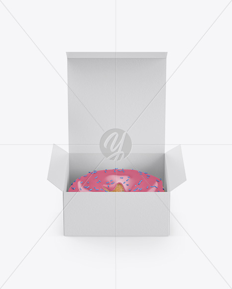 Opened Paper Box With Donut Mockup - Front View (High-Angle Shot)