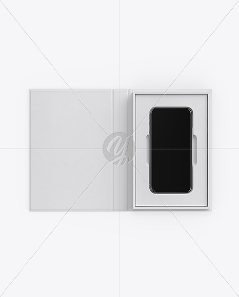 Textured Gift Box With Apple iPhone X Mockup - Top View