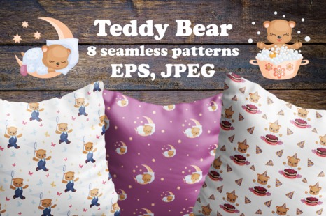 Teddy Bear. Seamless Patterns Set. - Sleep