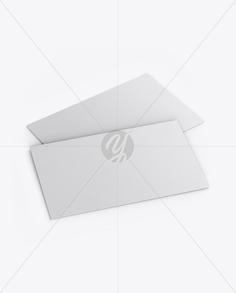 Two Textured Business Cards Mockup - Half Side View (High-Angle Shot)