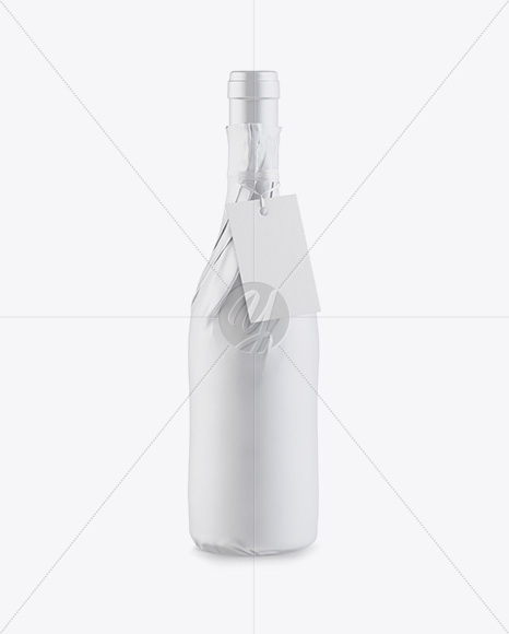 Wine Bottle in Matte Paper Wrap w/ Label Mockup