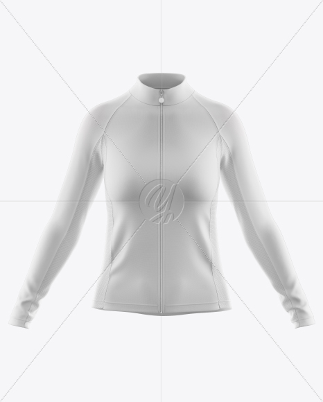 Women’s Full-Zip Cycling Jersey With Long Sleeve Mockup - Front View