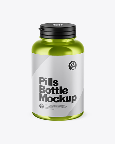 Metallic Pills Bottle Mockup (High-Angle Shot) - Round+Plastic+Bottle+Mockup+High+Angle+Shot+In+Bottle+Mockups+On