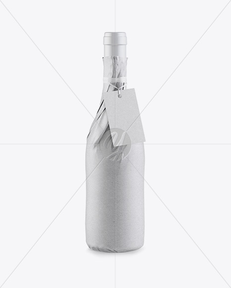 Wine Bottle in Kraft Paper Wrap w/ Label Mockup