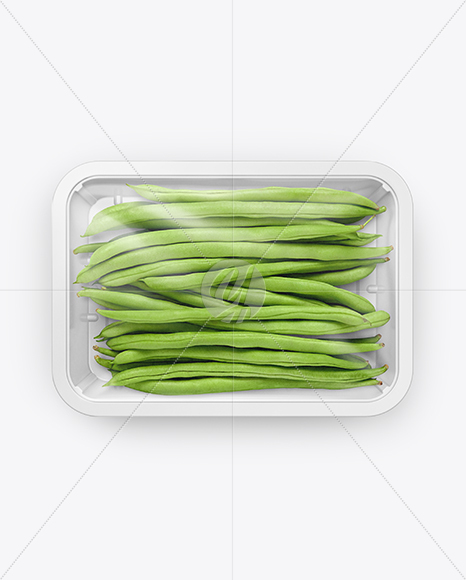 Plastic Tray With Green Beans Mockup - Top View