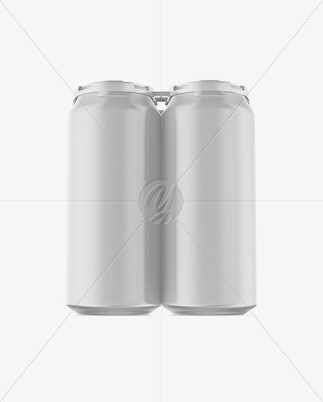 Pack with 4 Matte Cans with Plastic Holder Mockup - Front View