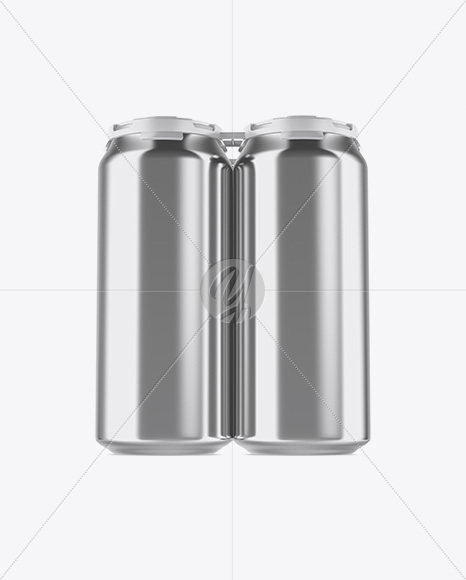 Pack with 4 Metallic Cans with Plastic Holder Mockup - Front View