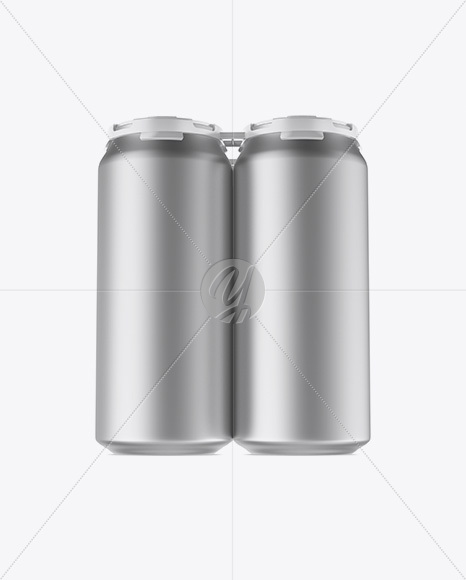 Pack with 4 Matte Metallic Cans with Plastic Holder Mockup - Front View