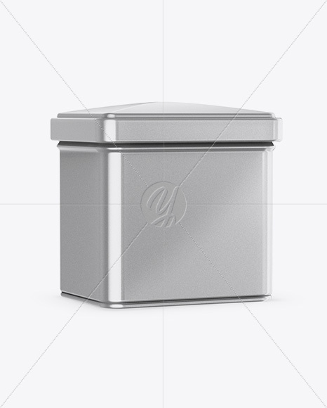 Metallic Square Tin Box Mockup - Half Side View