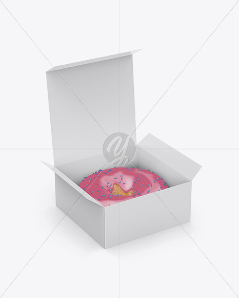 Opened Paper Box With Donut Mockup - Half Side (High-Angle Shot)