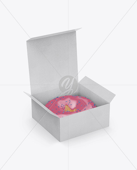 Opened Kraft Box With Donut Mockup - Half Side (High-Angle Shot)