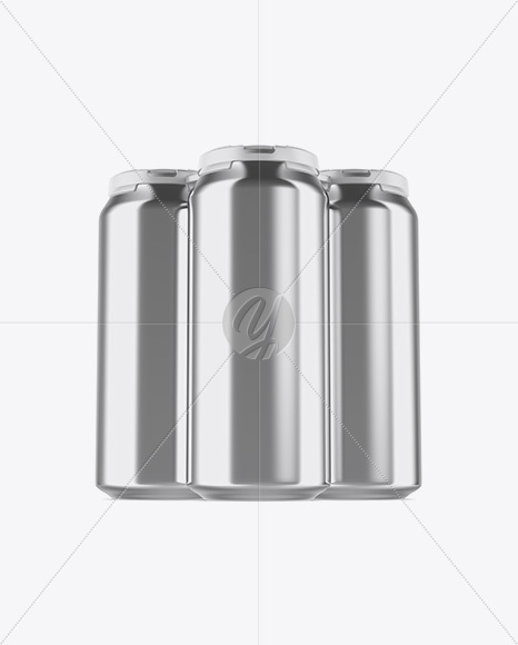 Pack with 3 Metallic Cans with Plastic Holder Mockup - Front View (Hero Shot)