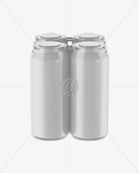 Pack with 4 Matte Cans with Plastic Holder Mockup - Front View (High-Angle Shot)