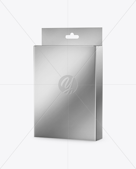 Metallic Box with Hang Tab Mockup - Half Side View