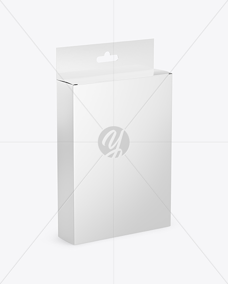 Glossy Box with Hang Tab Mockup - Half Side View (High-Angle Shot)