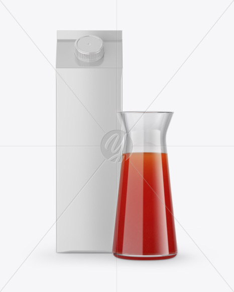 Carton Package With Tomato Juice Glass Mockup