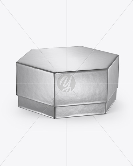 Metallic Box Mockup - Half Side View (High-Angle Shot)