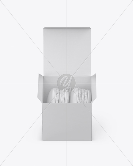 Opened Paper Box With Macarons Mockup - Front View (High-Angle Shot)