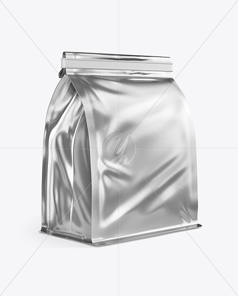 Metallic Coffee Bag With Tin-Tie Mockup - Half Side View