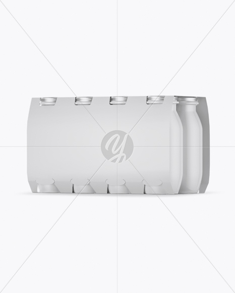 8 Pack Dairy Bottle Mockup - Half Side View