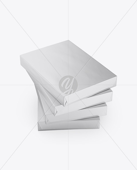 4 Matte Metallic A4 Size Paper Sheet Packs Mockup - Half Side View